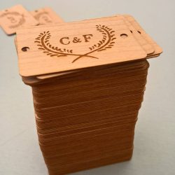 Stack of laser engraved wooden business cards