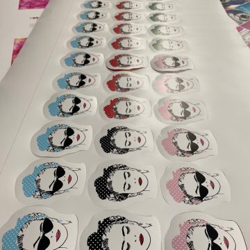 Row of uv printed stickers of Frida Kahlo