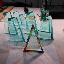 Crystal clear triangular Laser engraved awards