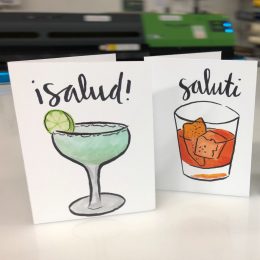 Salud and Saluti Greeting cards