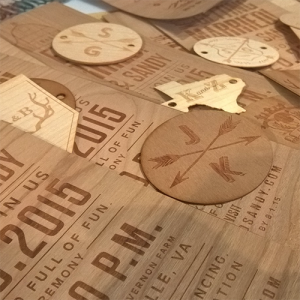 Laser engraved wooden wedding invites